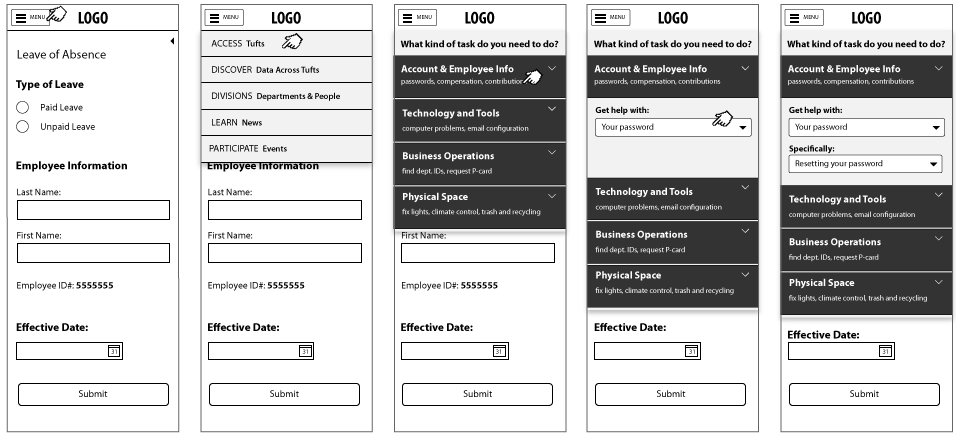 Mobile wireframes